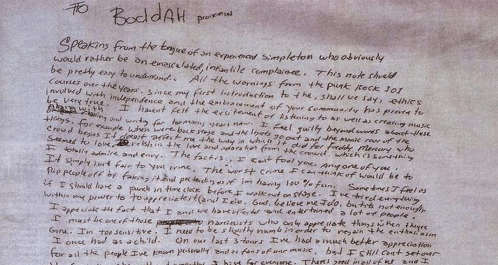 Carta de suicidio Kurt CObain